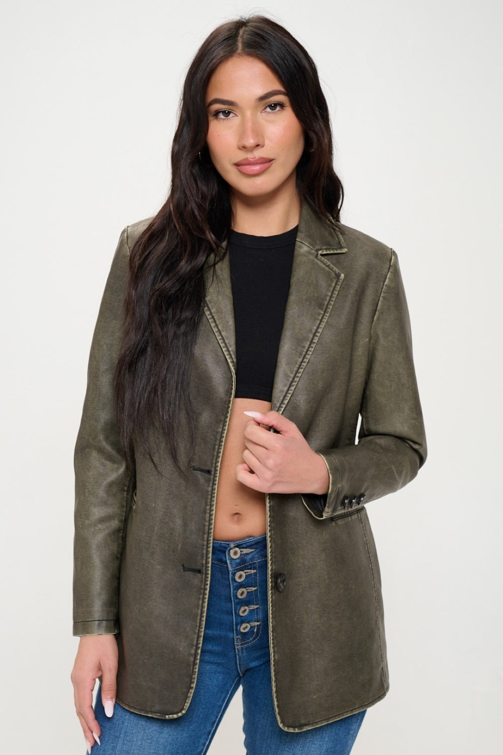 Marina | Single-breasted vegan leather blazer