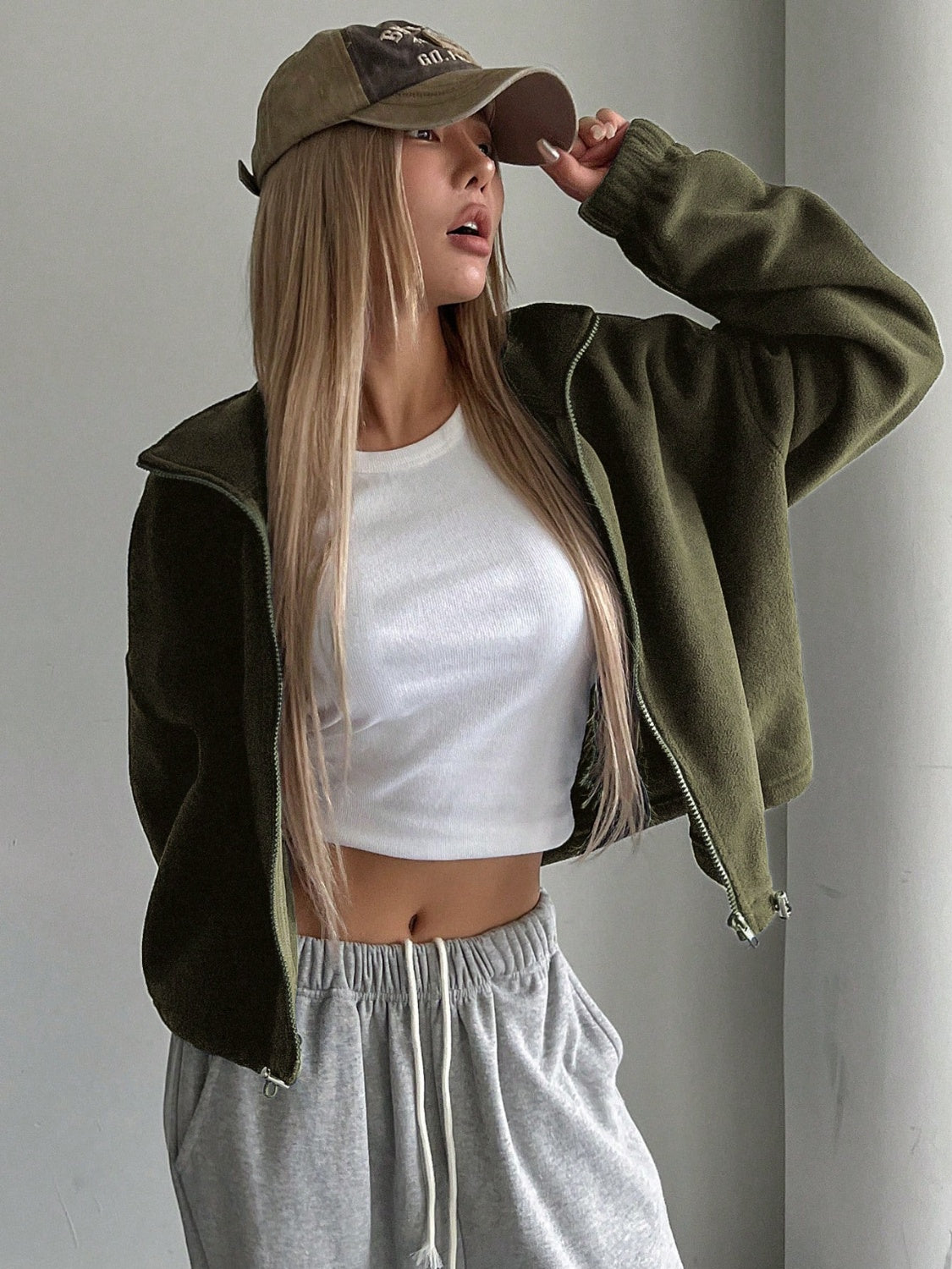 Zoe | Honey, long sleeve, cropped zip jacket