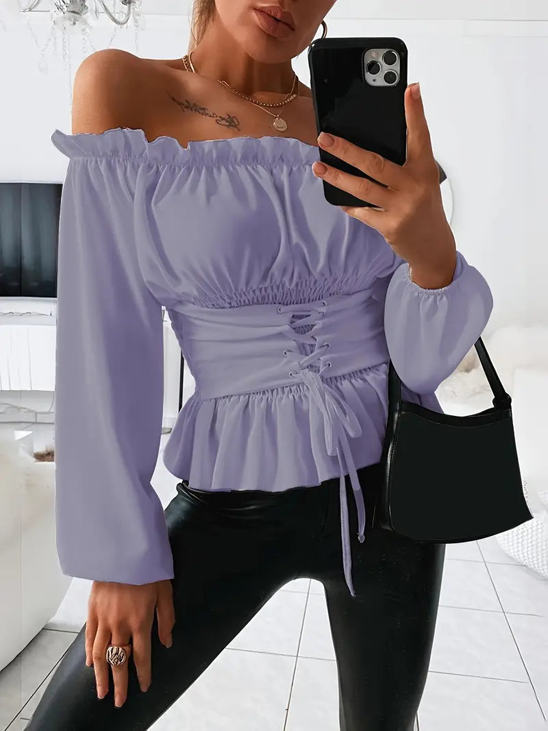 Pina® | Elegant Long-Sleeved Blouse With Ruffles And Off The Shoulder