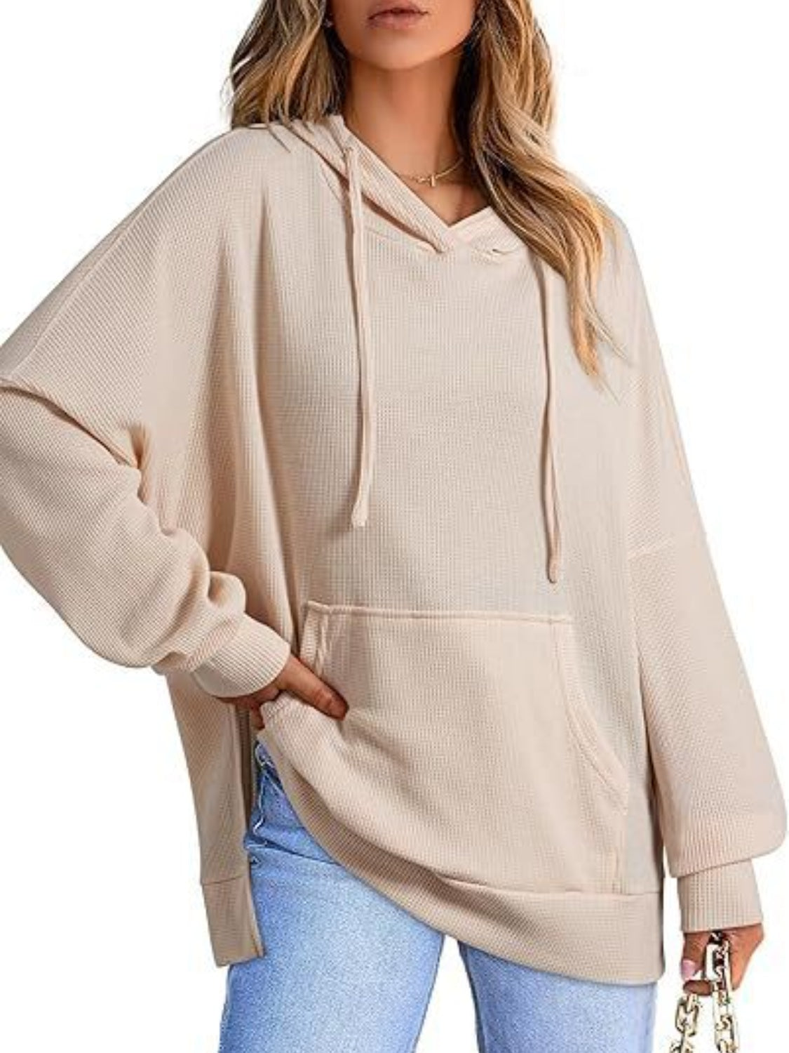 Eleonora | Long sleeve hoodie with drawstring and slit