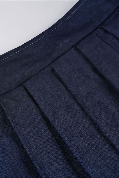 Solid Knit Tie Bandeau Low Waist Pleated Skirt Set