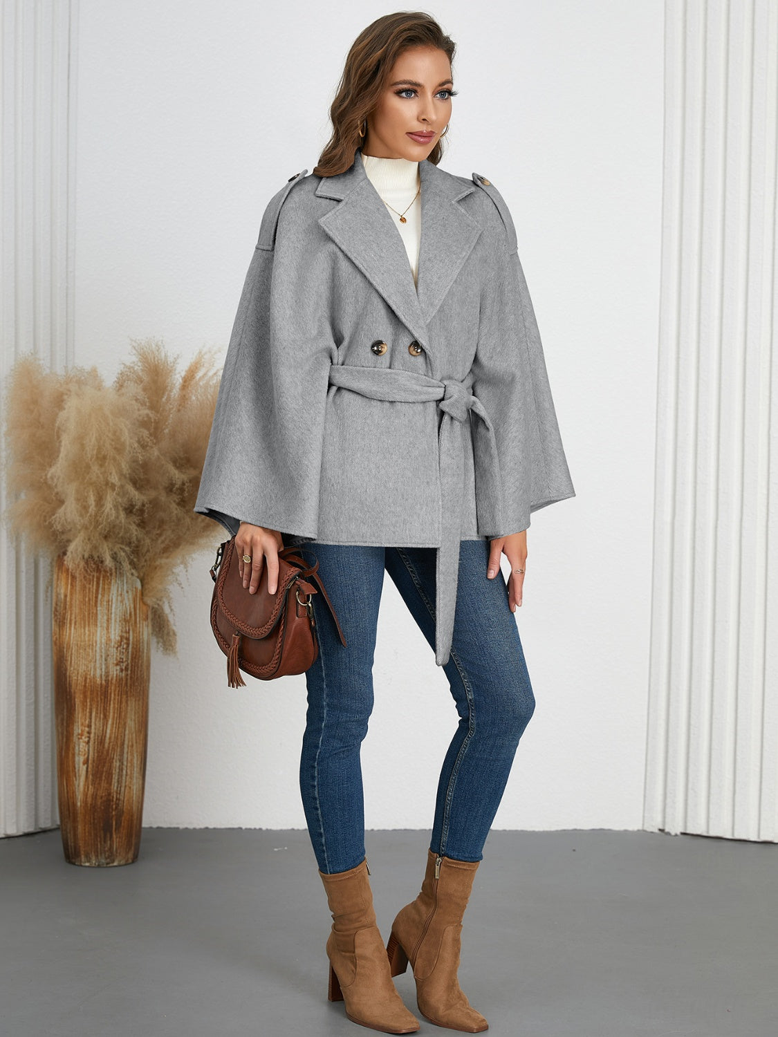 Rita | Double-breasted poncho with tie belt