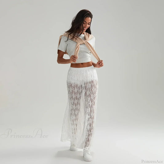 Beachwear Floral Lace Lotus Edge Perspective Long Skirt