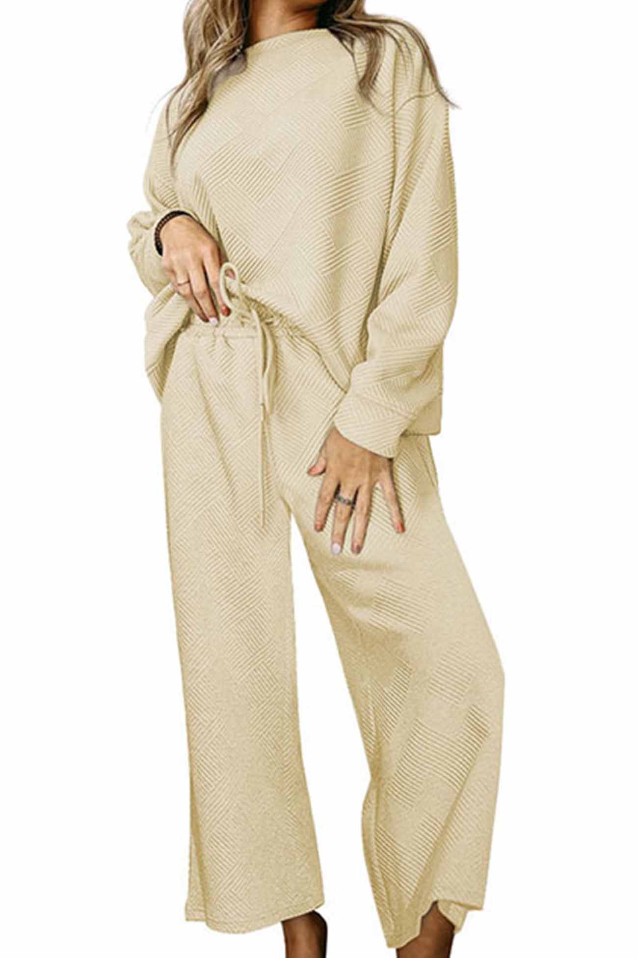 Anneliese | Solid color textured long sleeve long pants set
