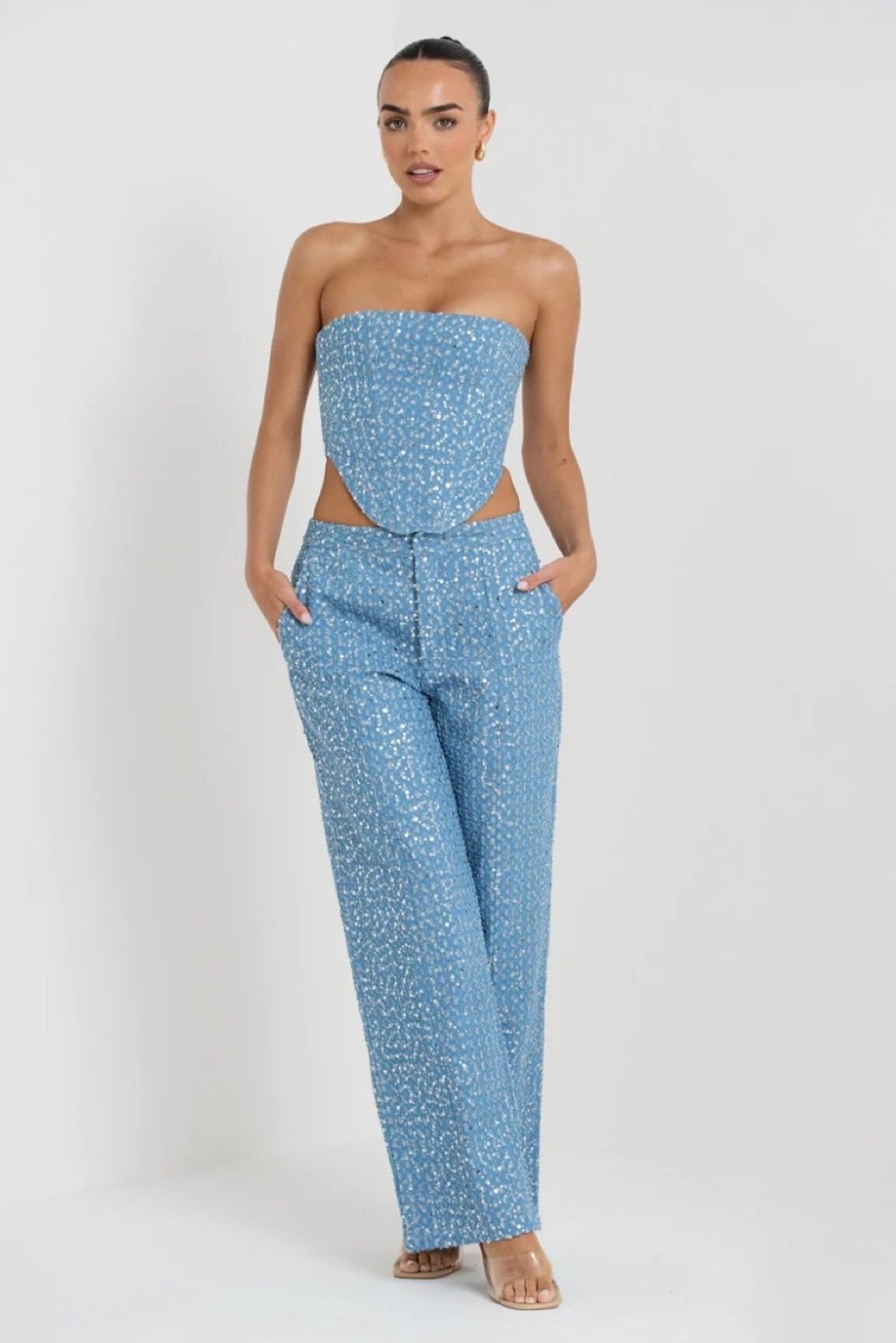 Antonella® | Belinda Sequin Denim Trousers Set