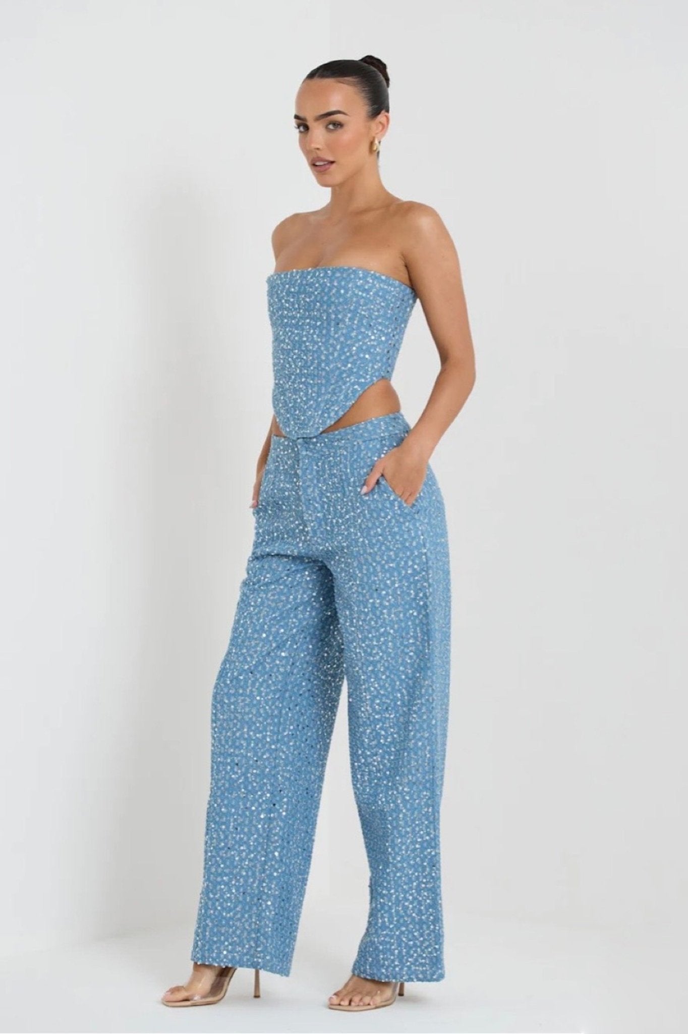 Carina® | Sequin Denim Trousers Set