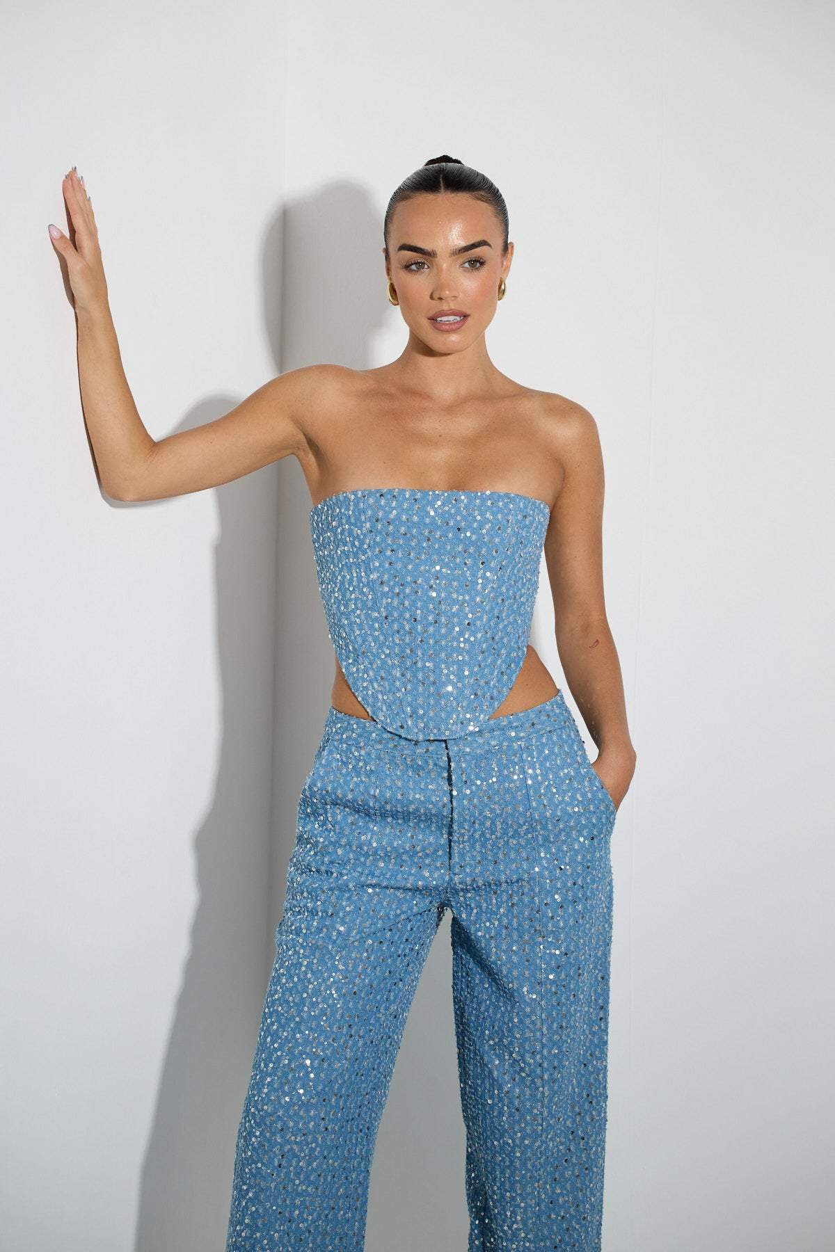 Carina® | Sequin Denim Trousers Set