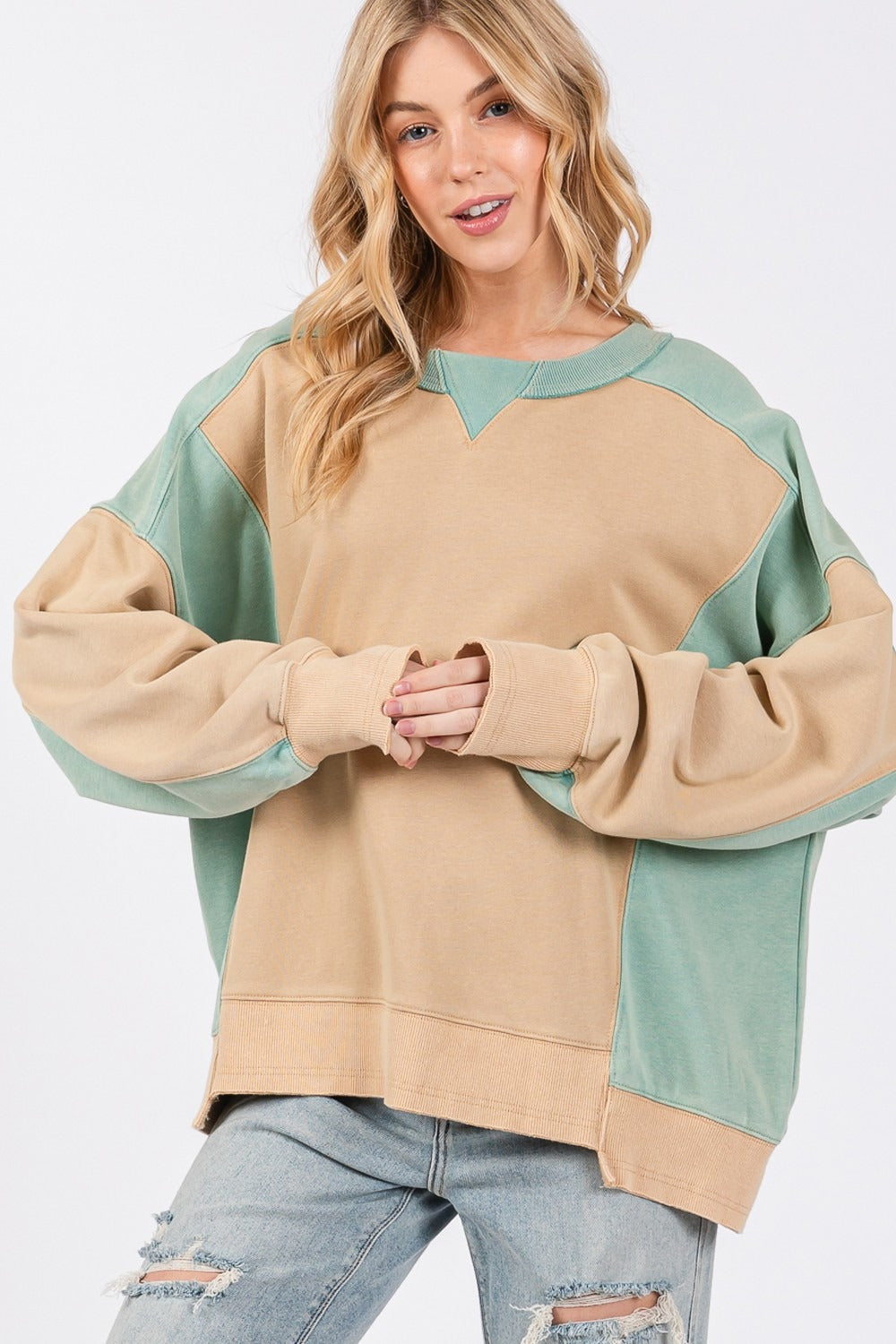 Perla | SAGE + FIG color block crew neck sweatshirt