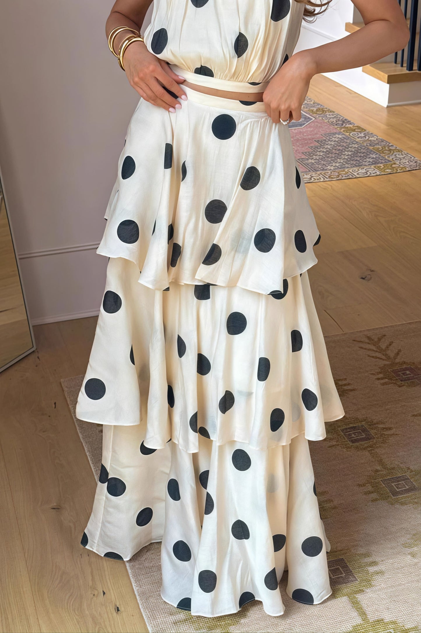 Polka Dot Halter Sleeveless Top Tiered Skirt Set