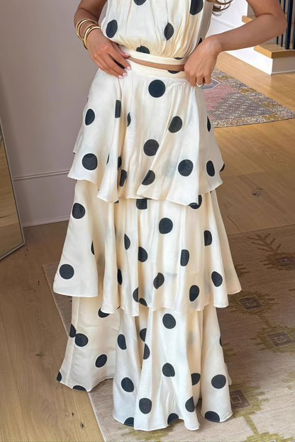 Polka Dot Halter Sleeveless Top Tiered Skirt Set
