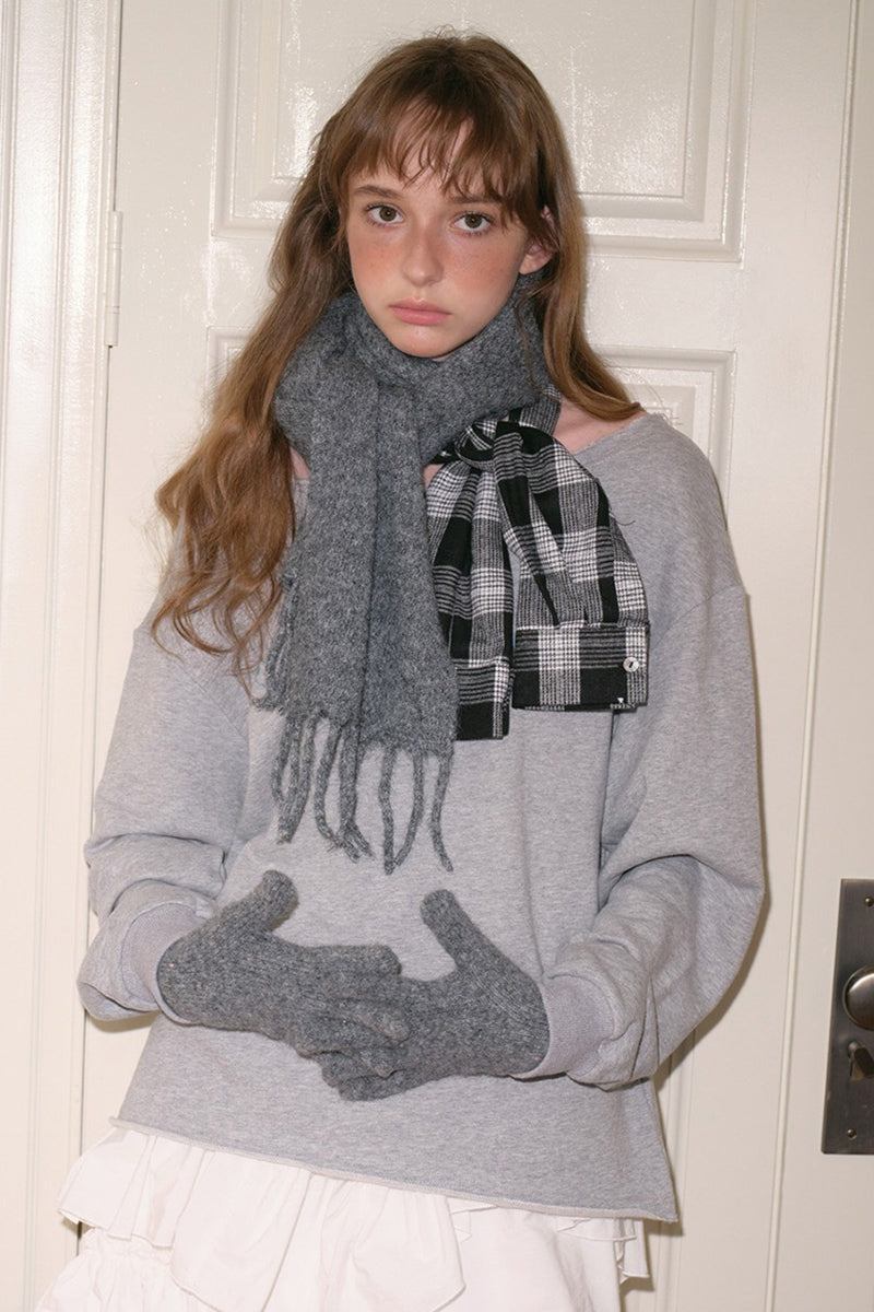 Wool Blend Plaid Patchwork Deconstructed Fringed Scarf