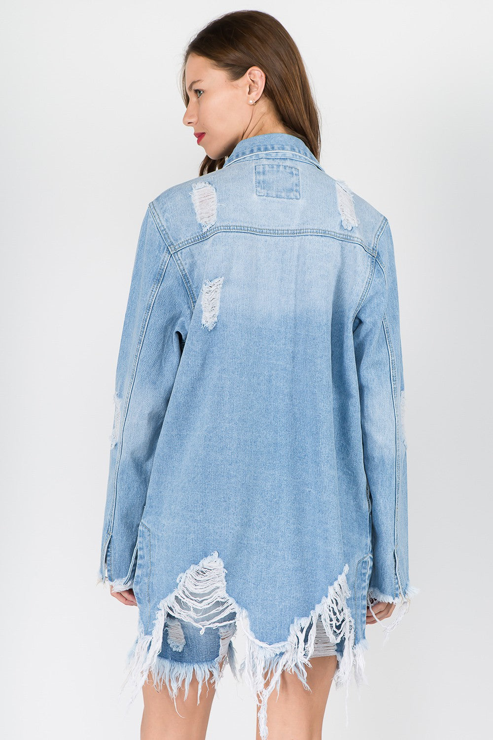 Frida | American Bazi distressed denim jacket with frayed hem