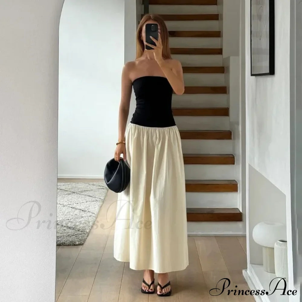 Black And White Charming Colorblock Tube Maxi Dress