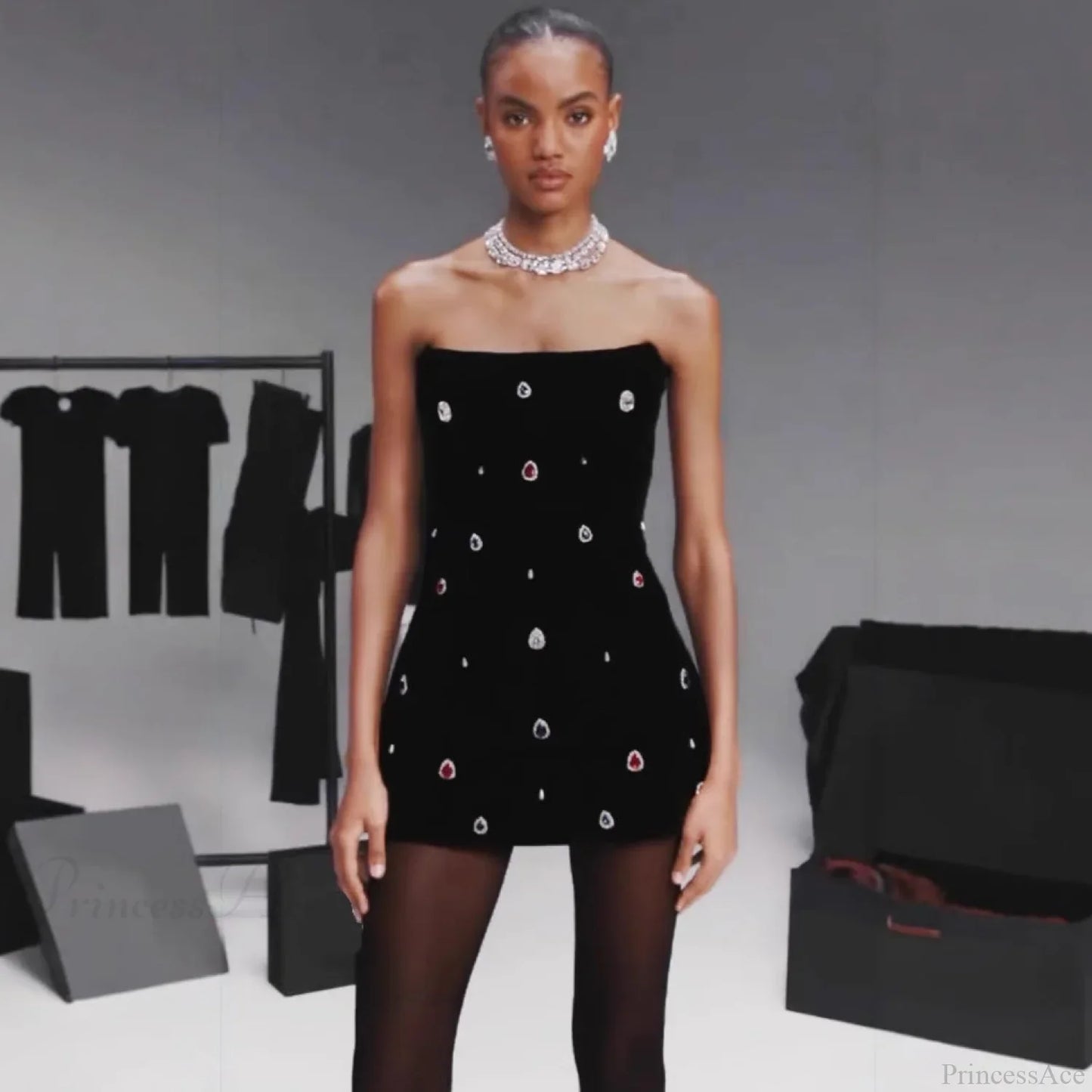 Black Strapless Bandage Prom Dress for Party