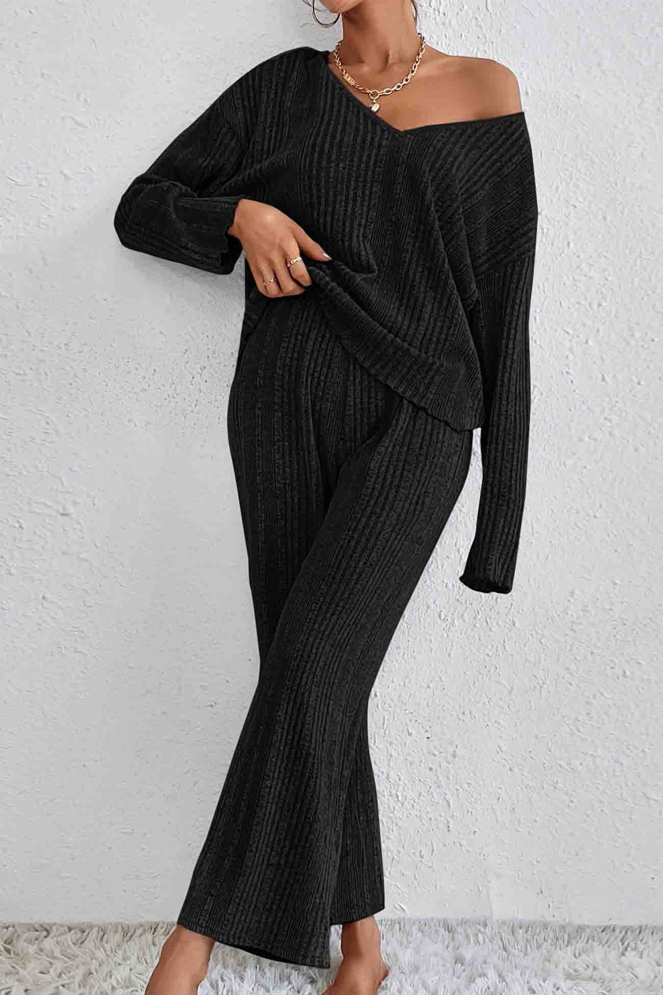 Jana | Ribbed V-neck long sleeve two piece set