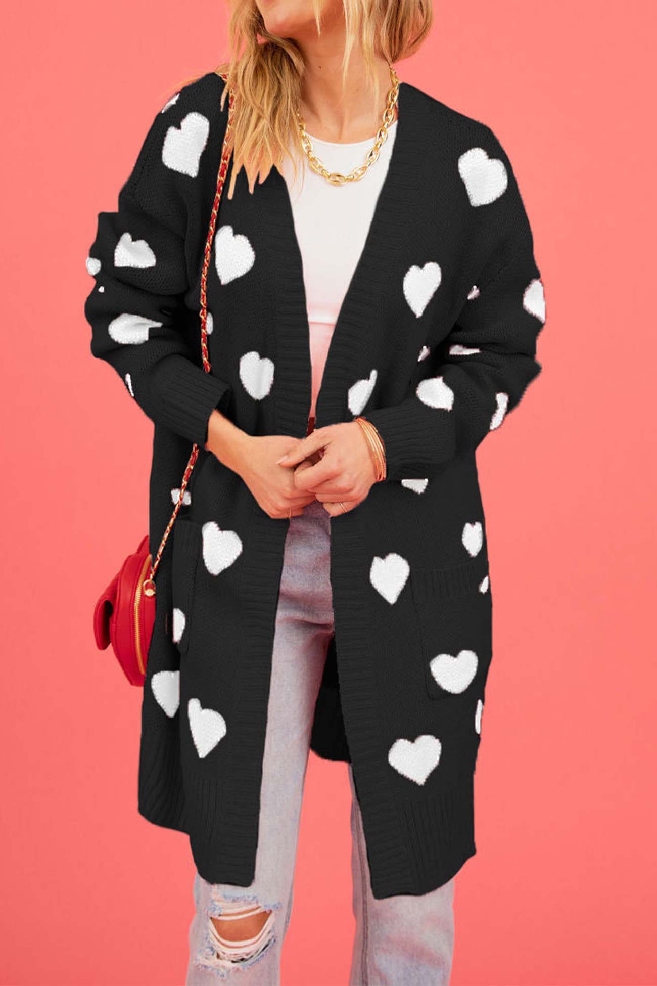 Kristina | Long cardigan with a sweetheart neckline and open front pocket