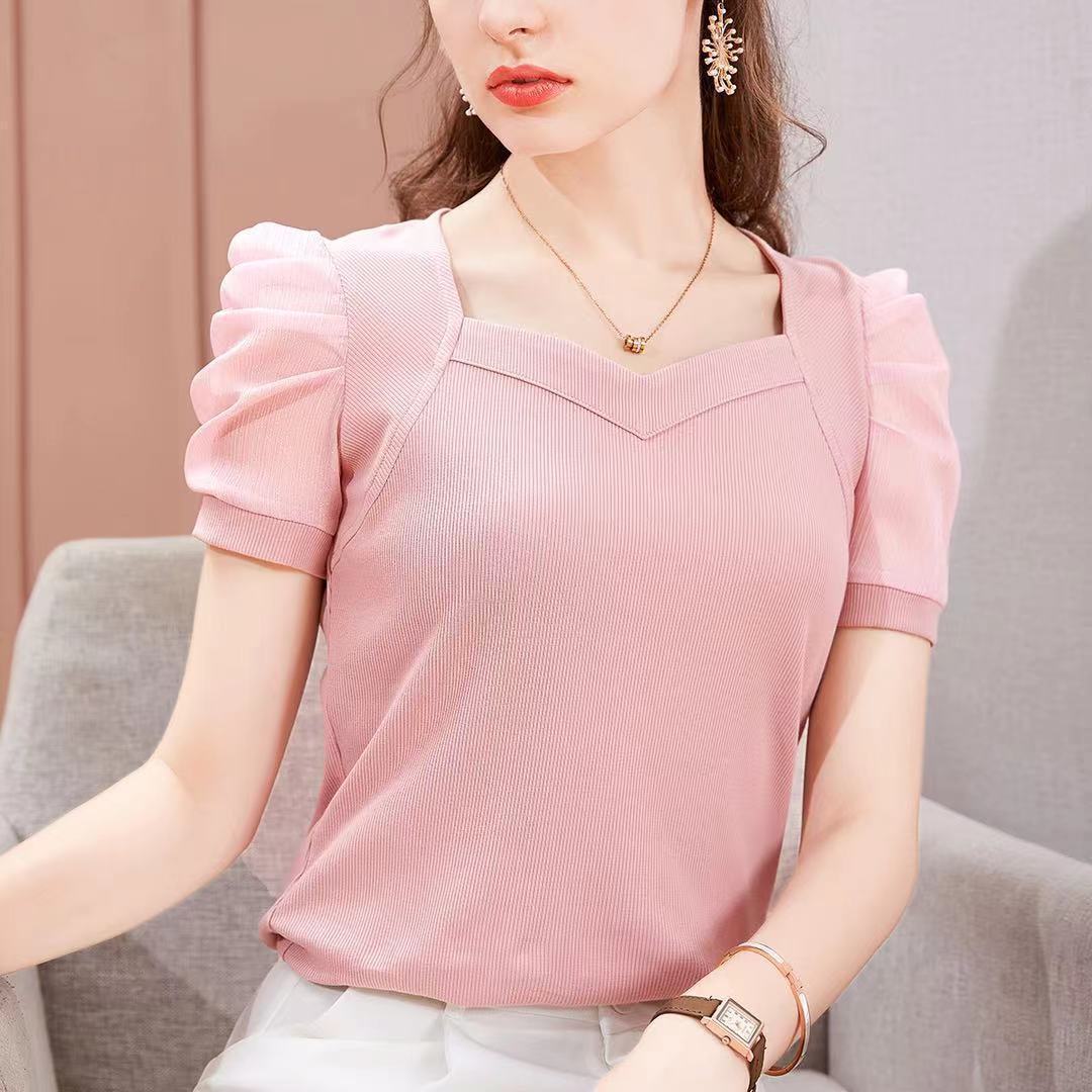 Leila® | Blouse With Short Puff Sleeves And Square Neckline
