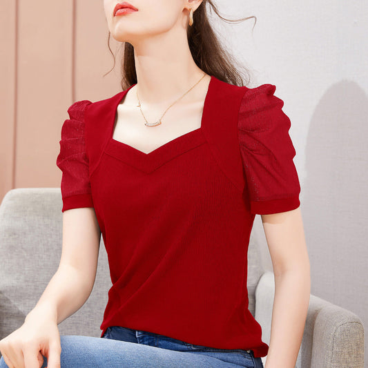 Leila® | Blouse With Short Puff Sleeves And Square Neckline
