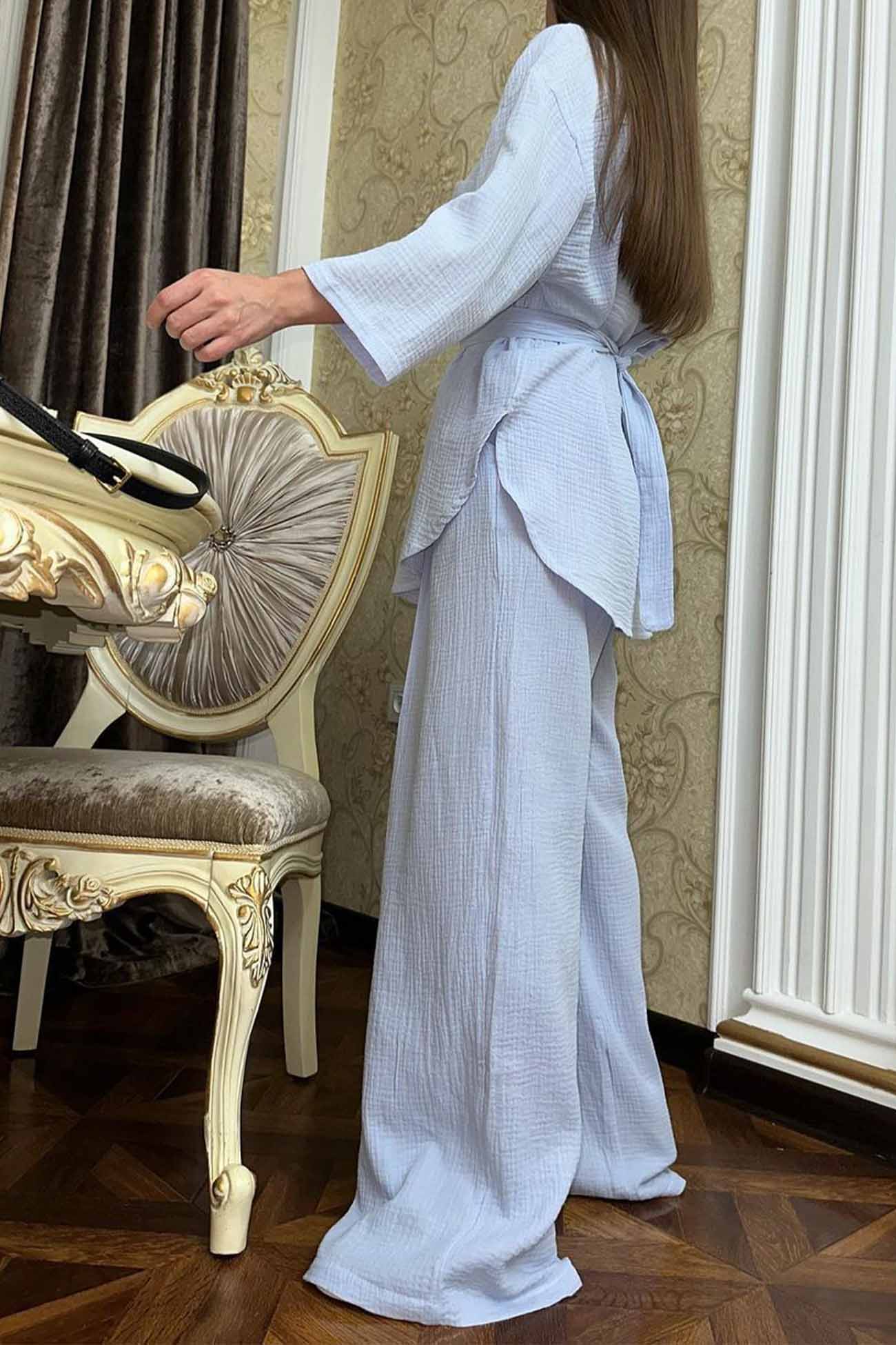 Hannelore | Two piece set with wide leg pants and button belt