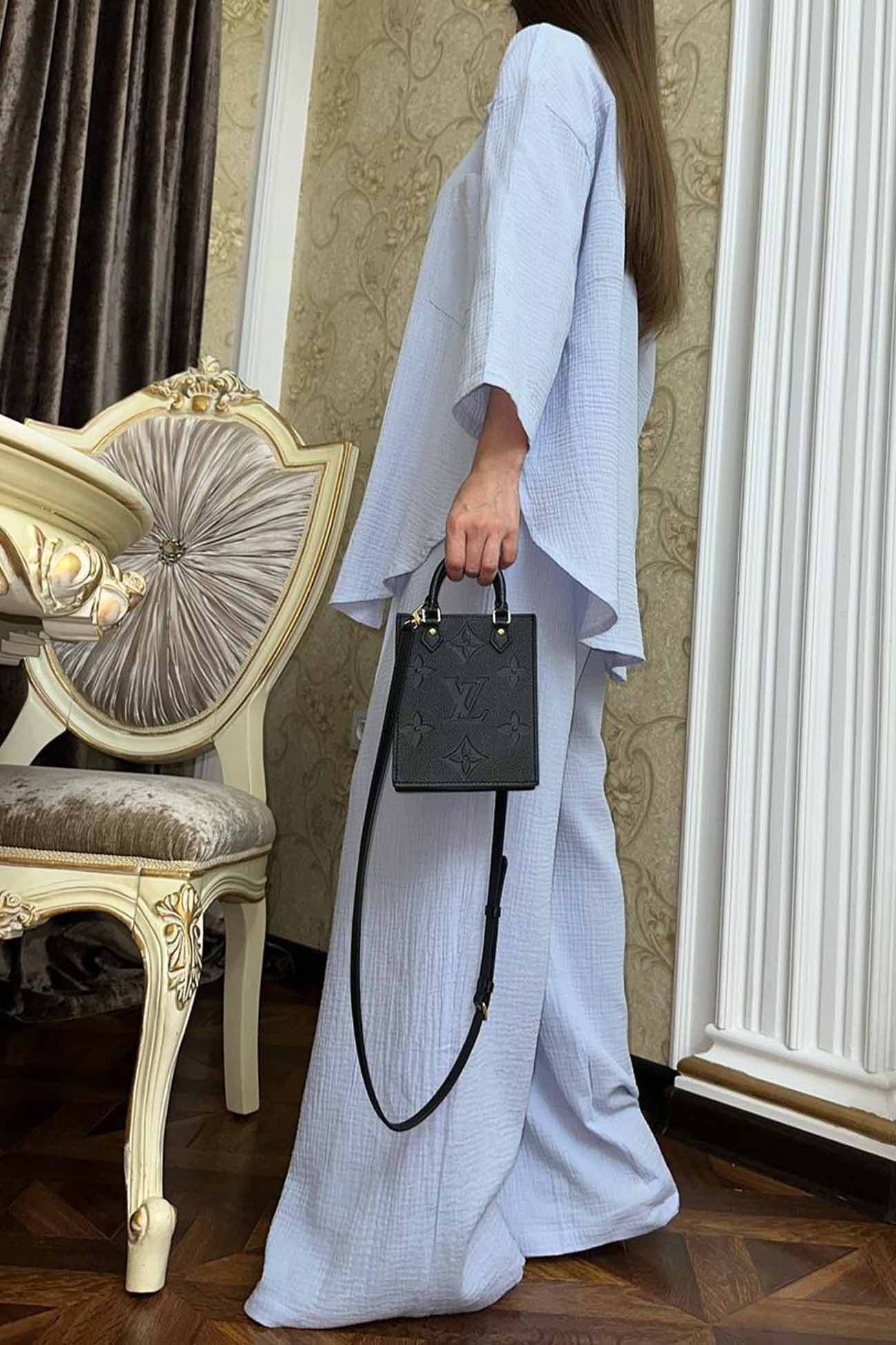 Hannelore | Two piece set with wide leg pants and button belt