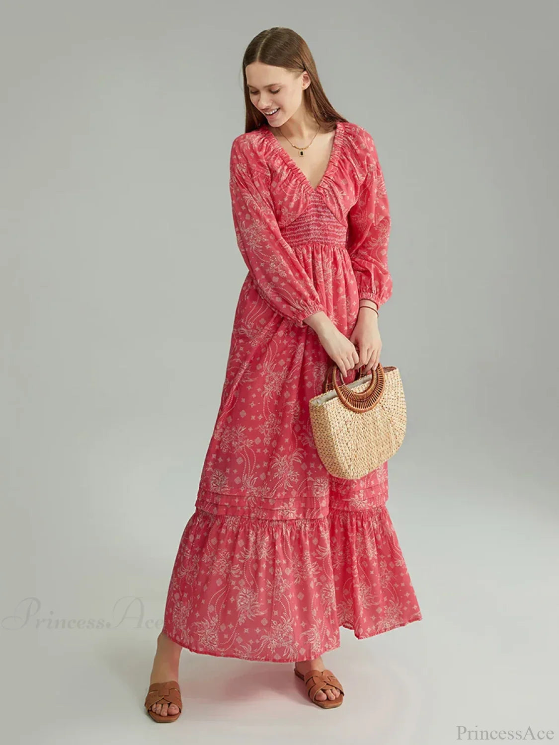 Bohemian Floral Print Puff Sleeve Swing Floral Dress