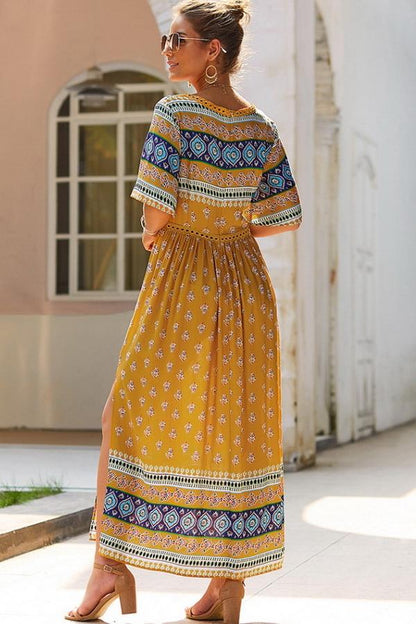 Bohemian V Neck Slit Dress