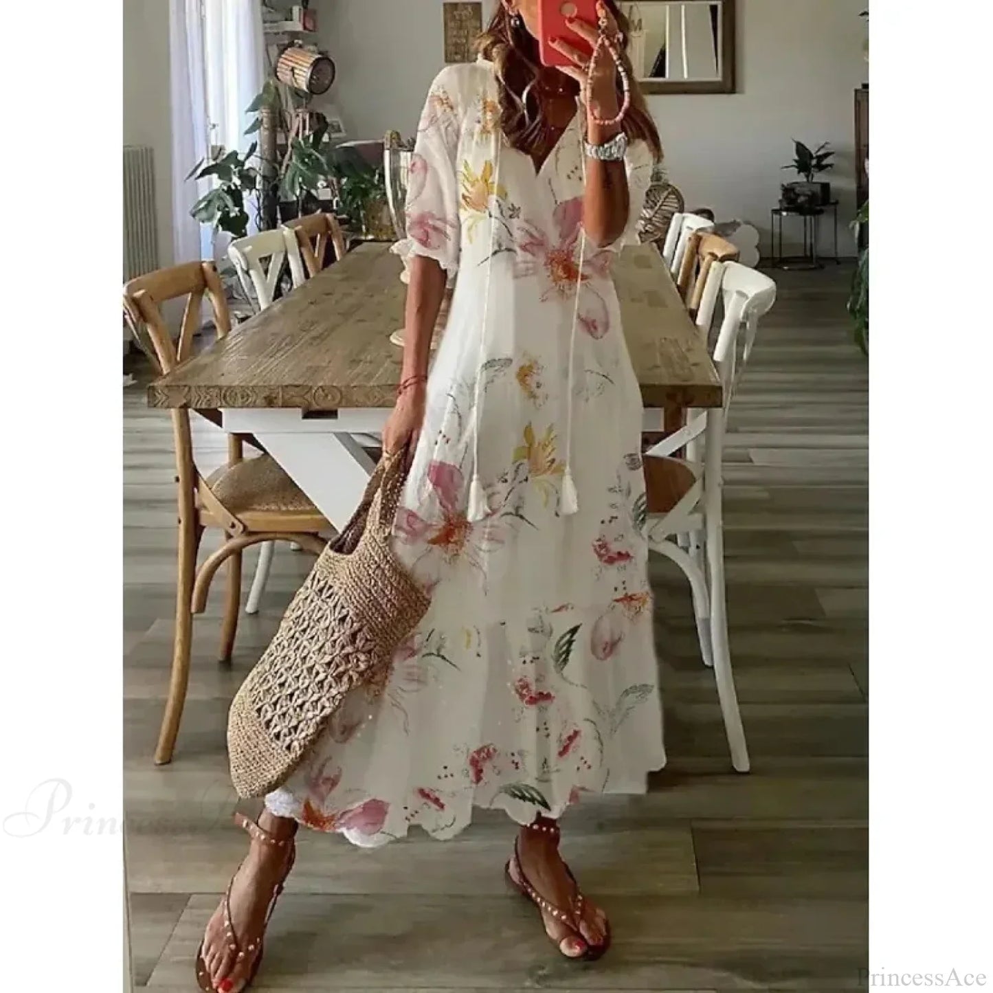 Bohemian Vintage Floral V-neck Summer Beach Dress