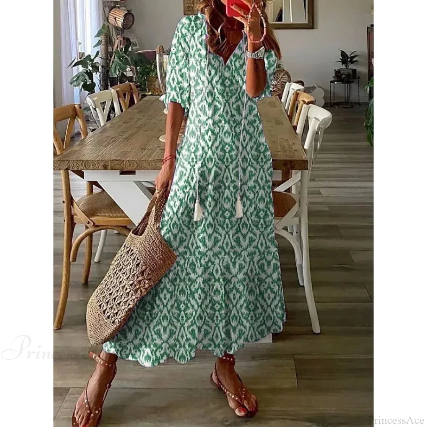 Bohemian Vintage Floral V-neck Summer Beach Dress