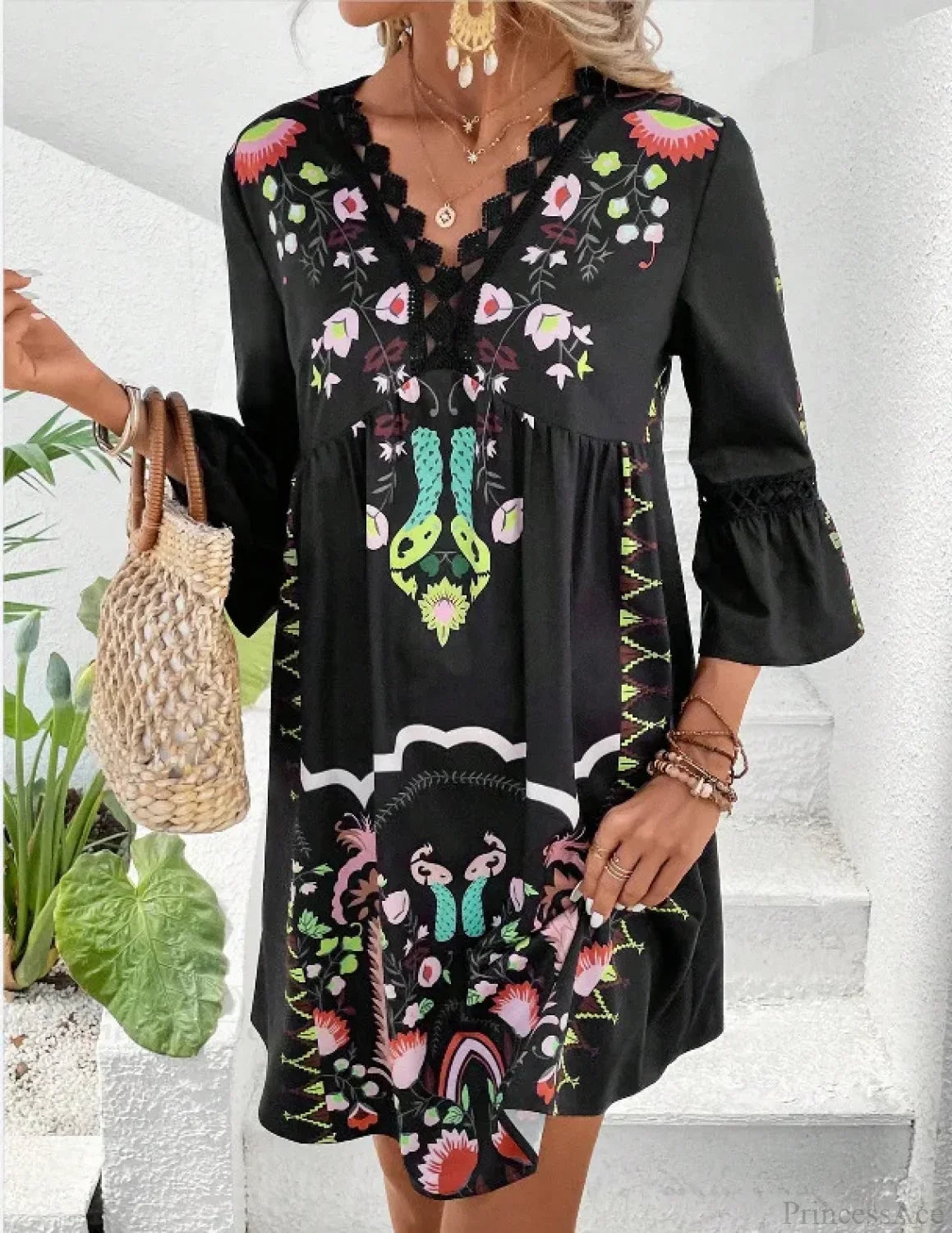 Boho V-neck Floral Party Dress