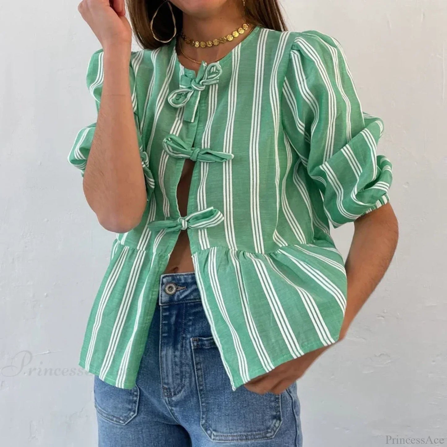 Bowknot Front Hollow Out Vintage Ruffles Puff Sleeve Elegant Sweet Y2K Crop Top