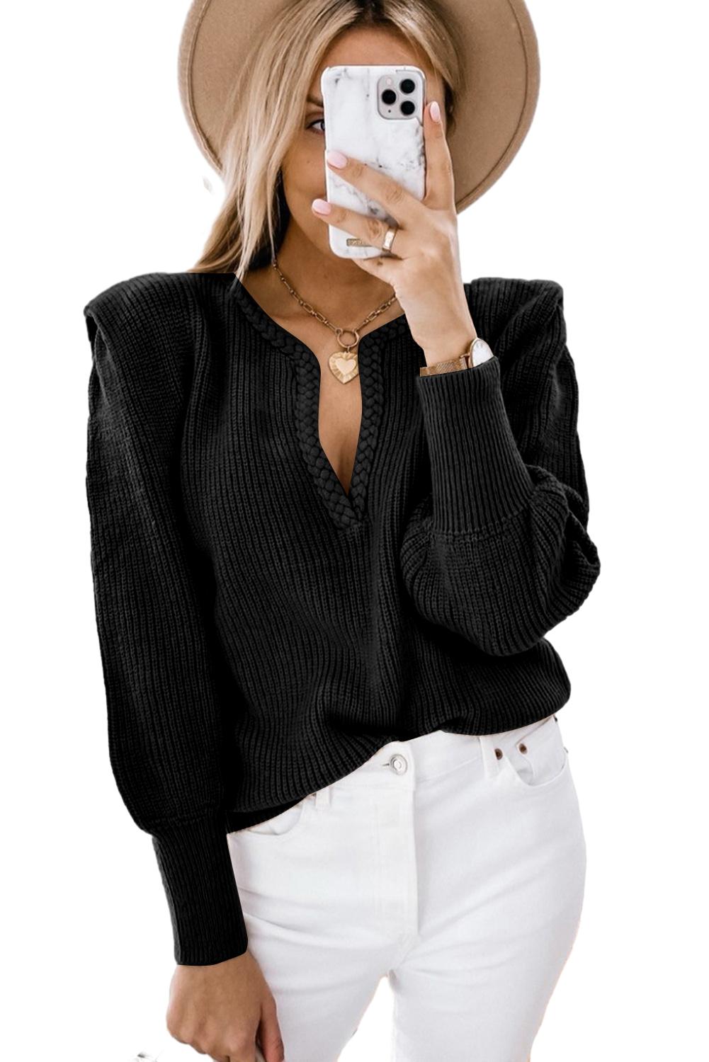 Ainara | Luxurious V-neck sweater with puff sleeves