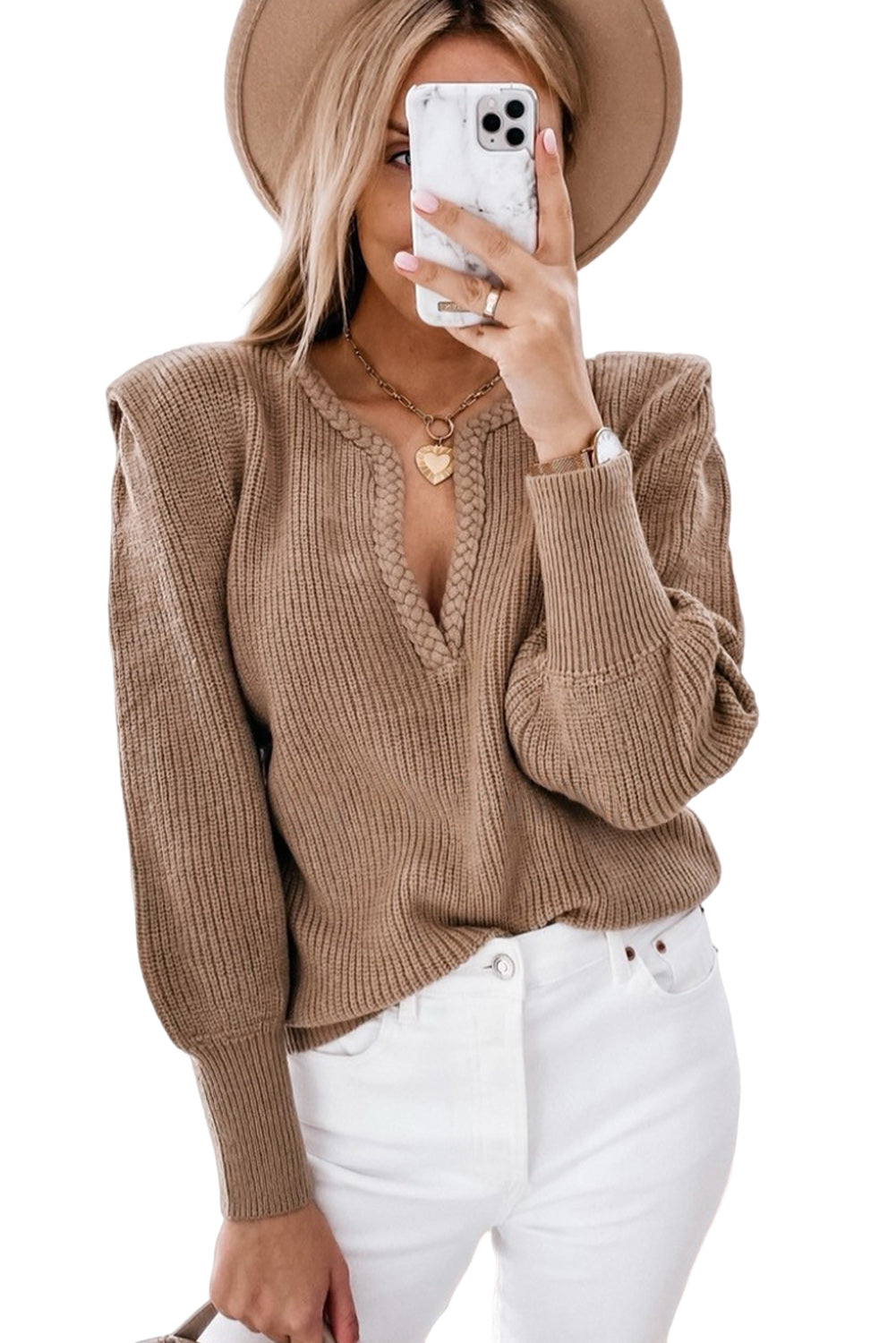 Ainara | Luxurious V-neck sweater with puff sleeves