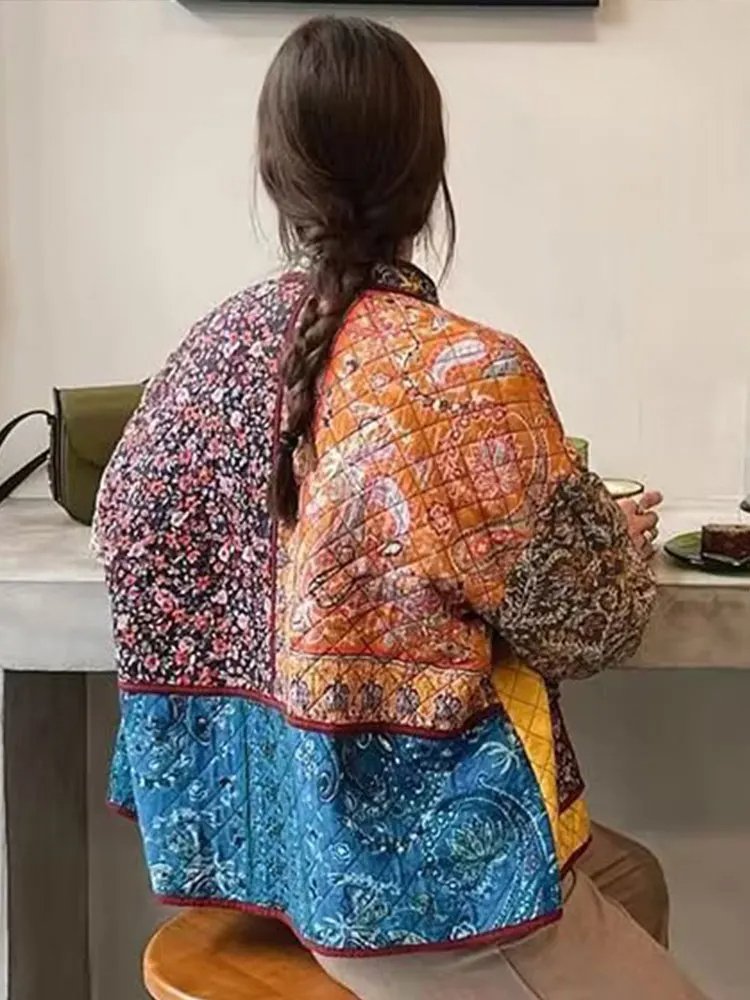 Pilar | Floral print coat with patchwork pockets