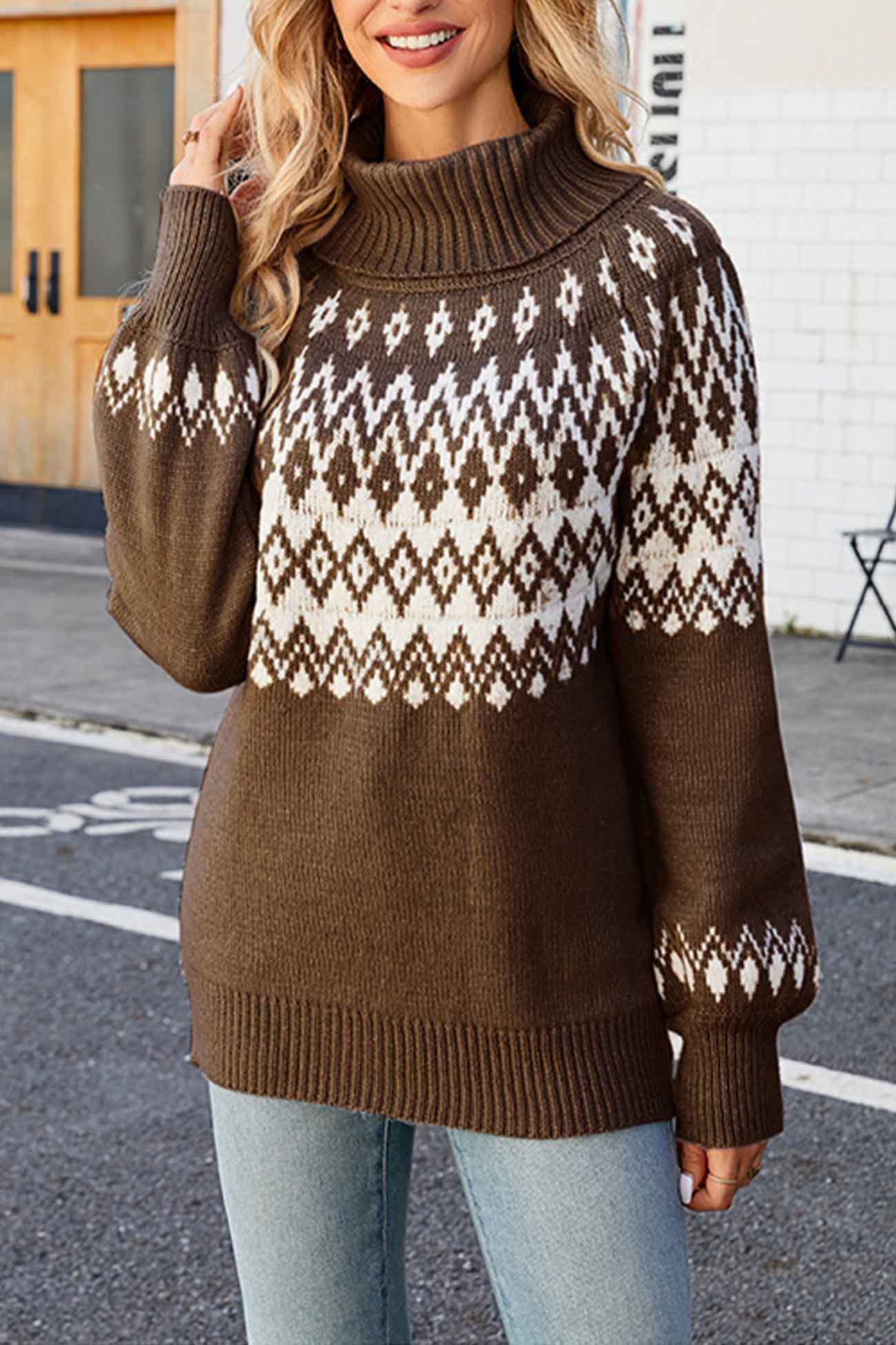 Tatjana | Jacquard sweater with turtleneck and raglan sleeves