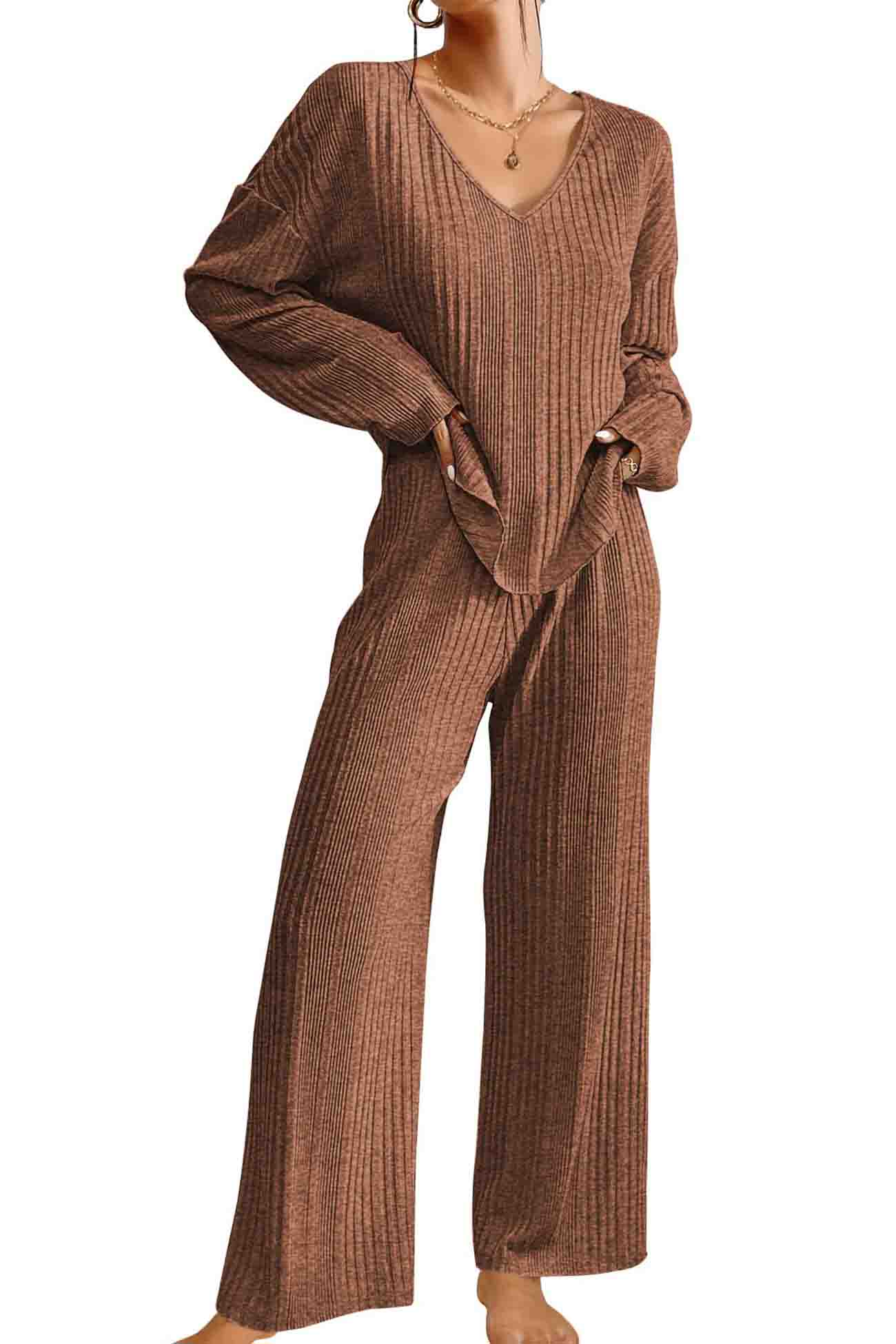 Jana | Ribbed V-neck long sleeve two piece set