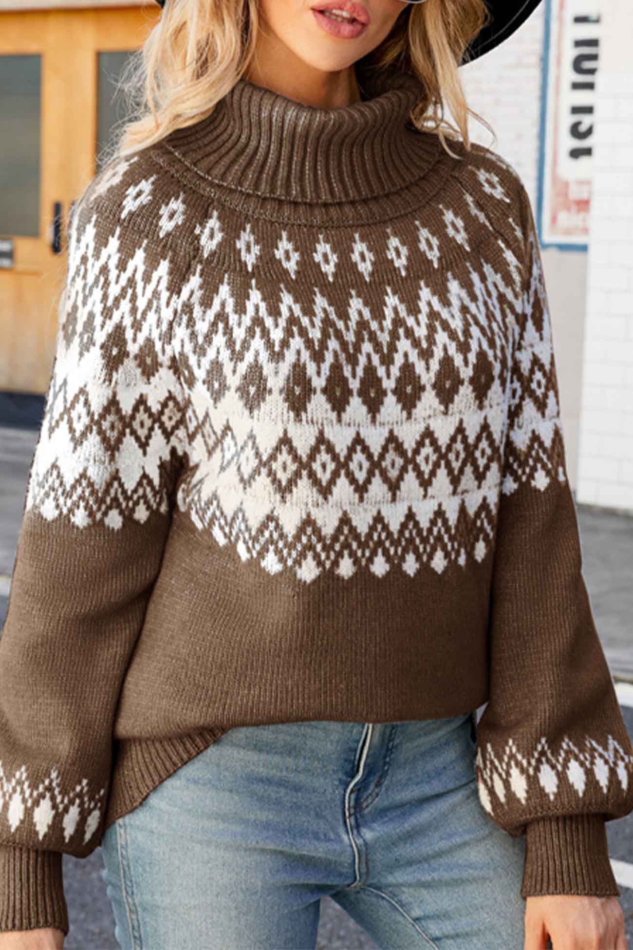 Tatjana | Jacquard sweater with turtleneck and raglan sleeves