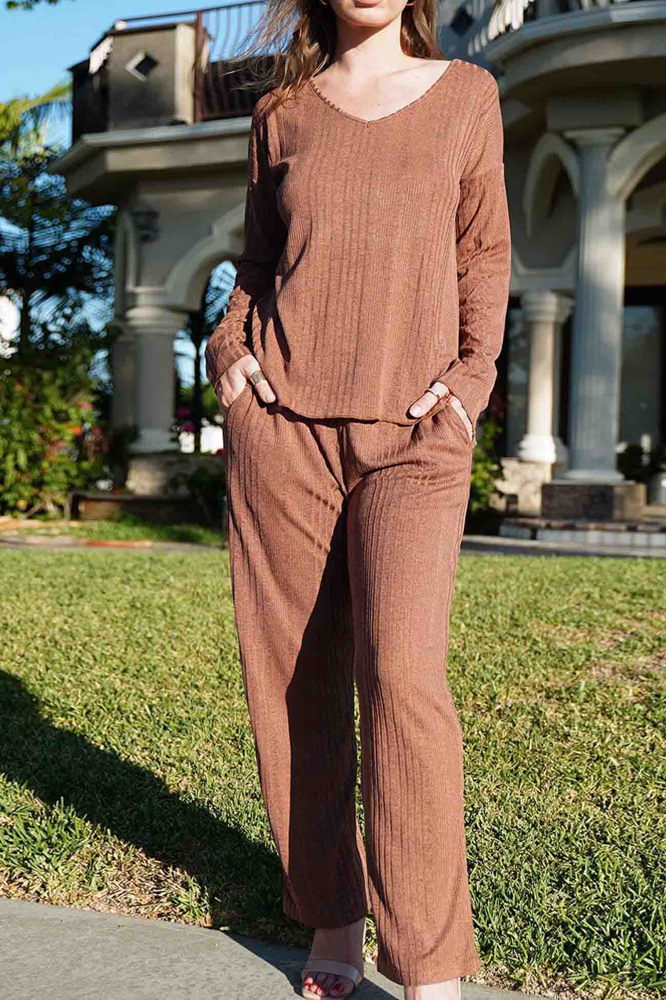 Jana | Ribbed V-neck long sleeve two piece set