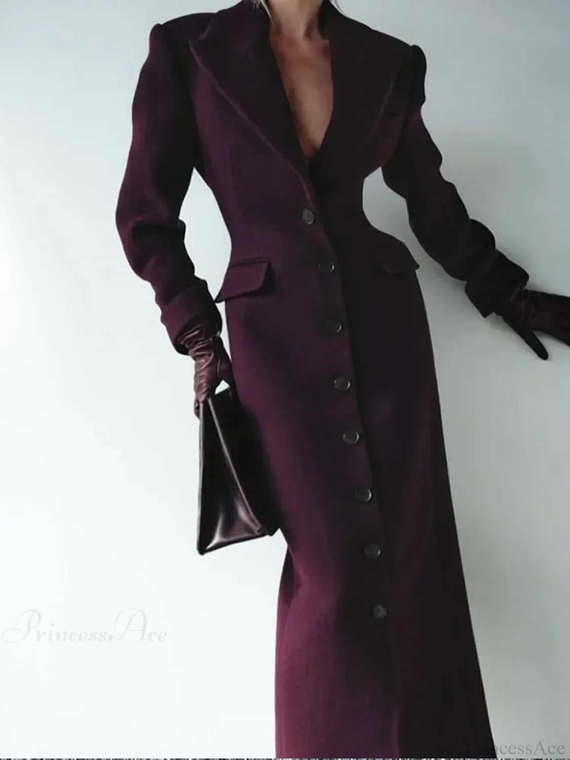 Burgundy Fake Pockets Overcoat