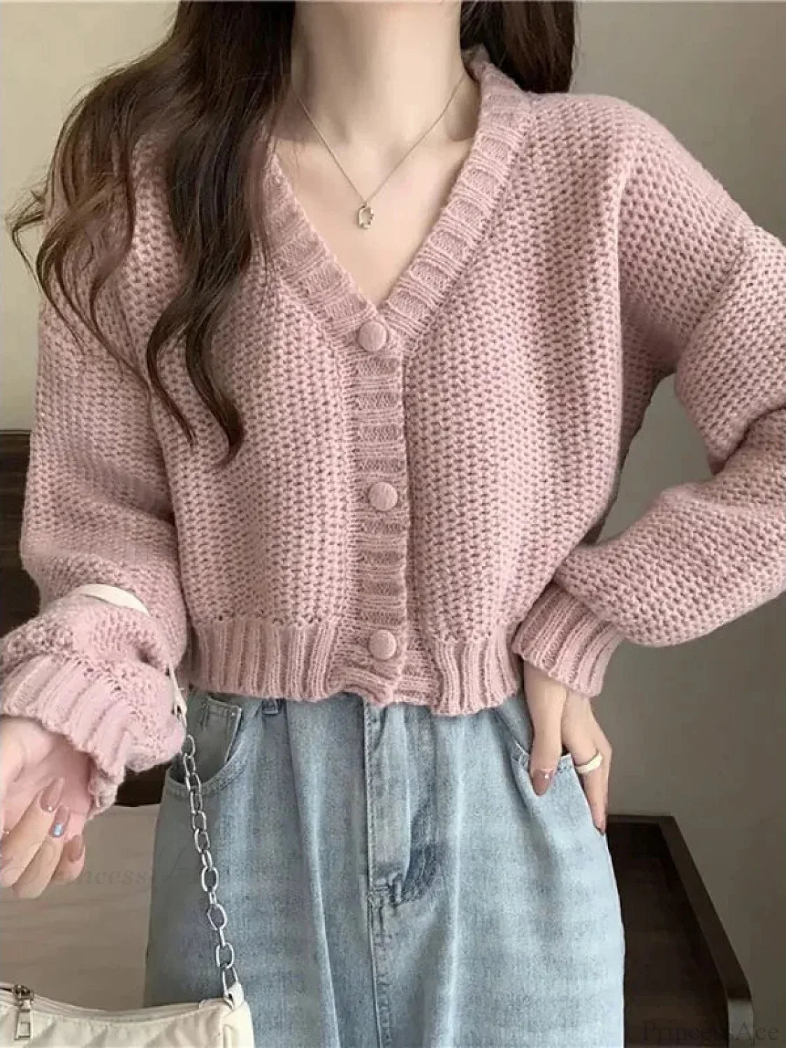 Button-Up V-Neck Sweet Casual Knit Cardigan