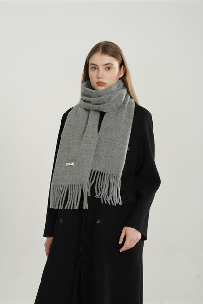 Solid Woven Fringe Wool Blend Scarf