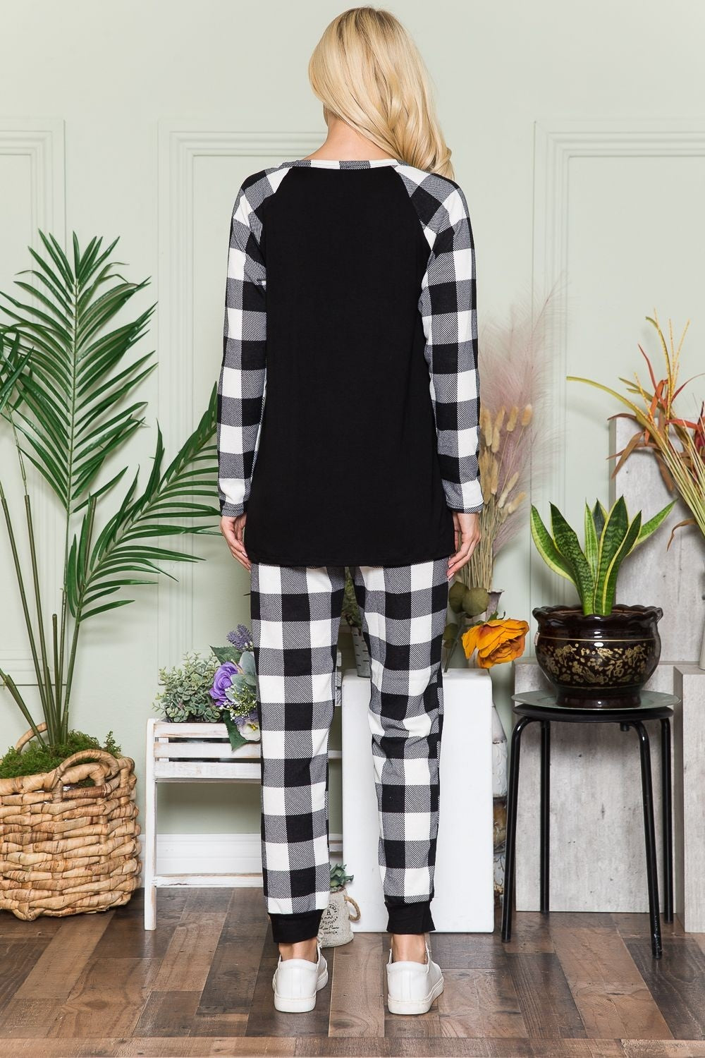 Simone | Celeste checked long sleeve t-shirt with pockets