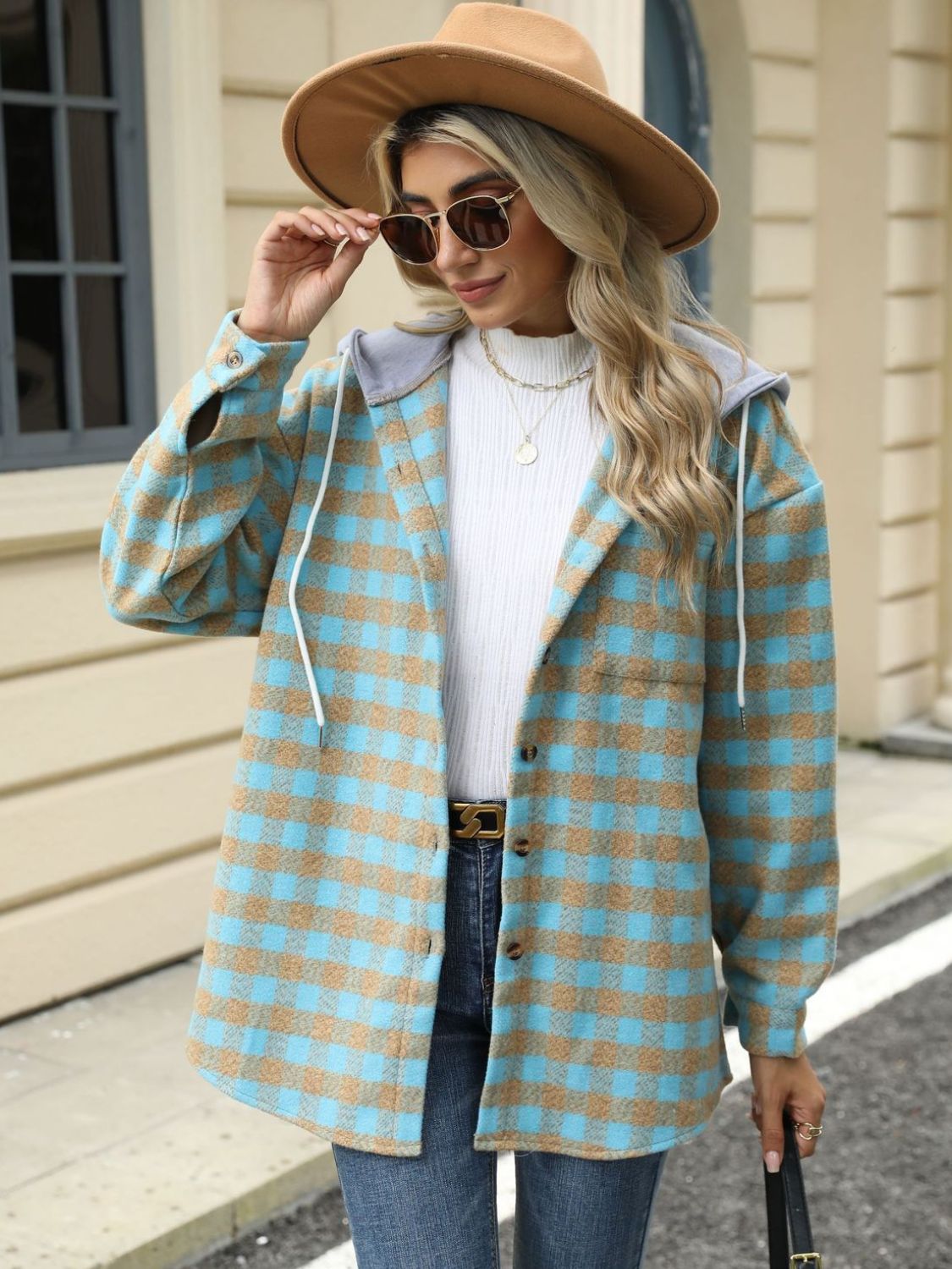 Ramona | Checked drawstring hooded jacket with long sleeves
