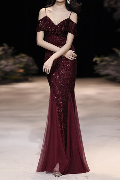 Off Shoulder Sequin Mesh Party Dress