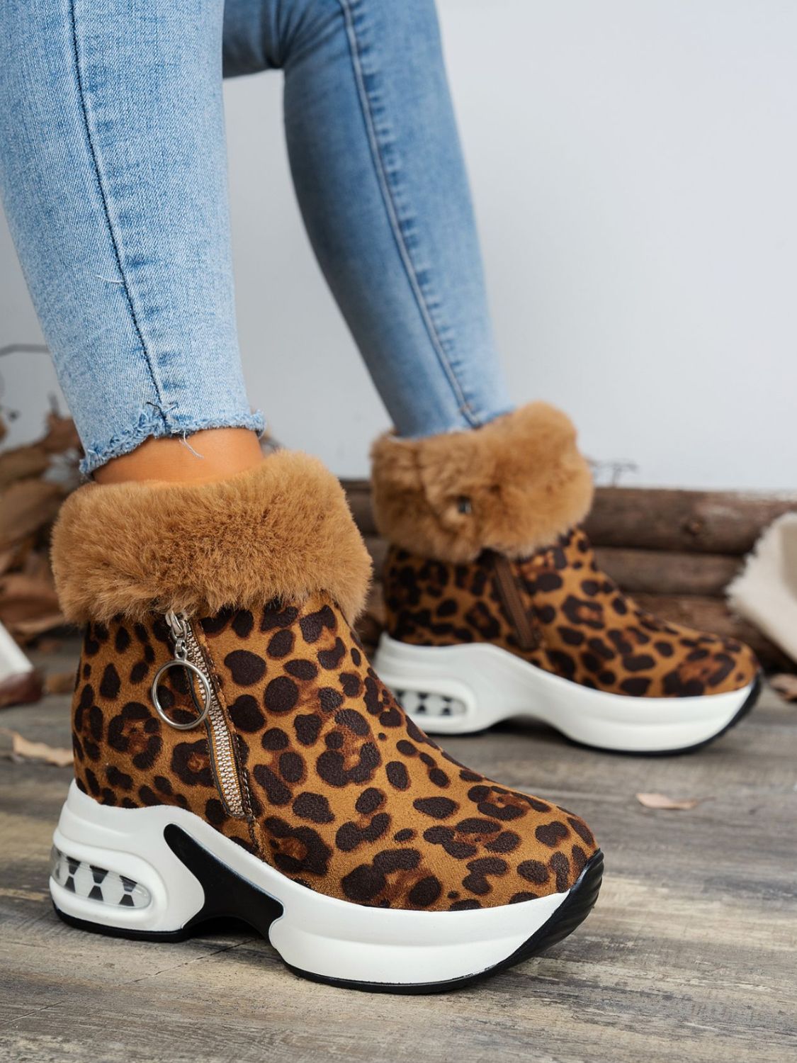 Zara | Leopard platform boots with side zip