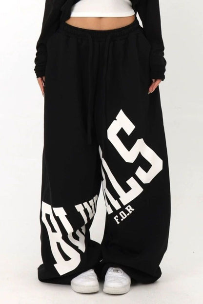 Loose Elastic Letter Printed Casual Pants