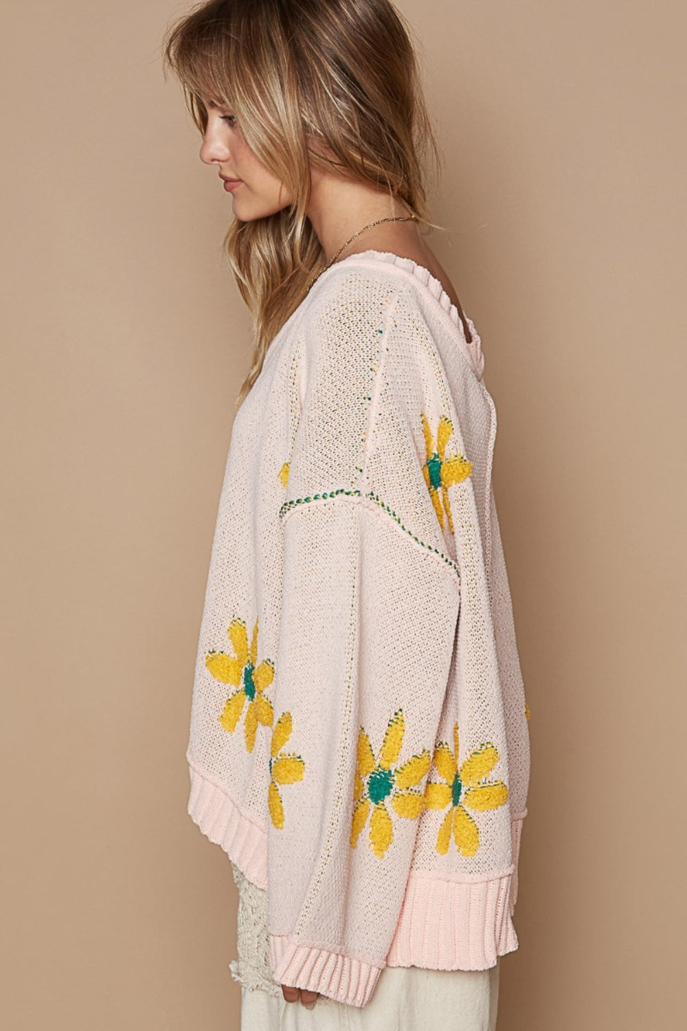 Amelia | Floral chenille V-neck sweater