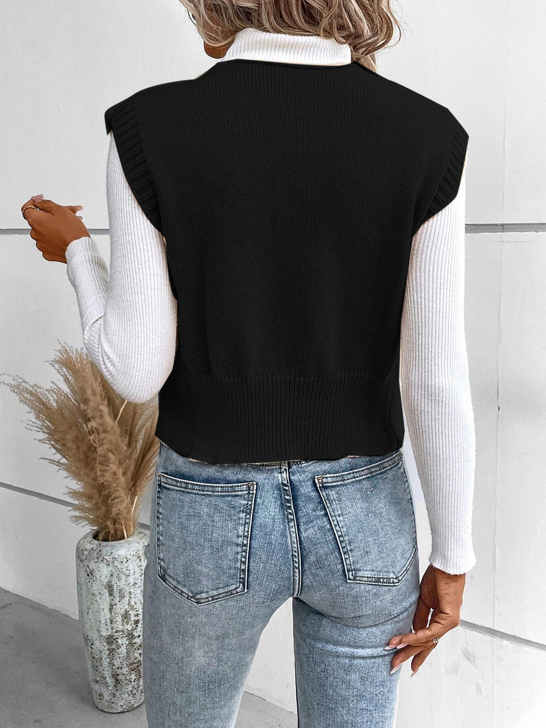 Stefanie | Full size button down V-neck sweater vest