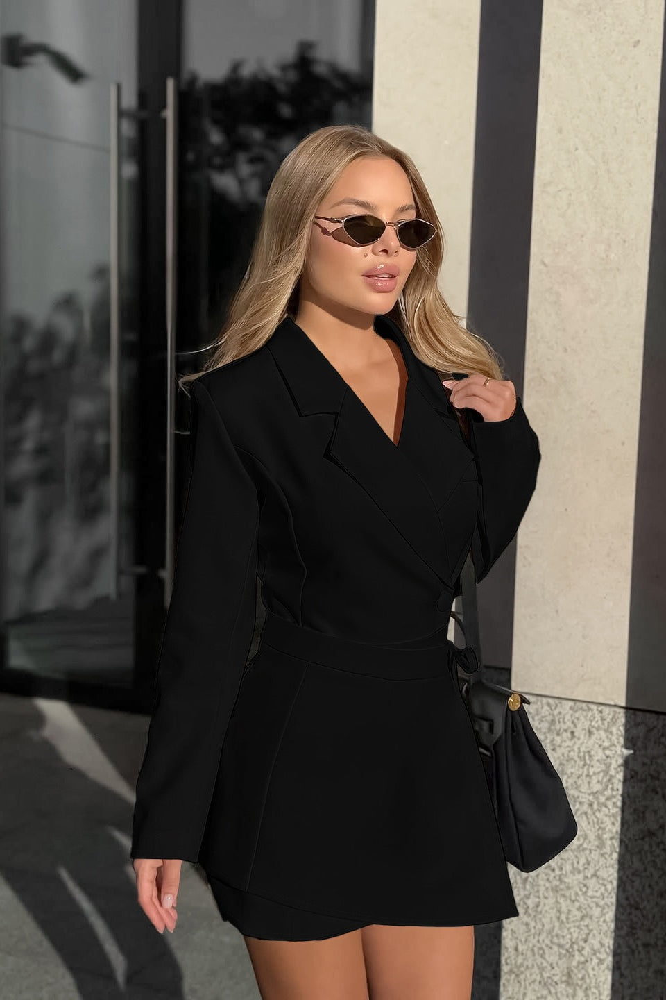 Elegant Fitted Waist Tie Bow Detail Blazer