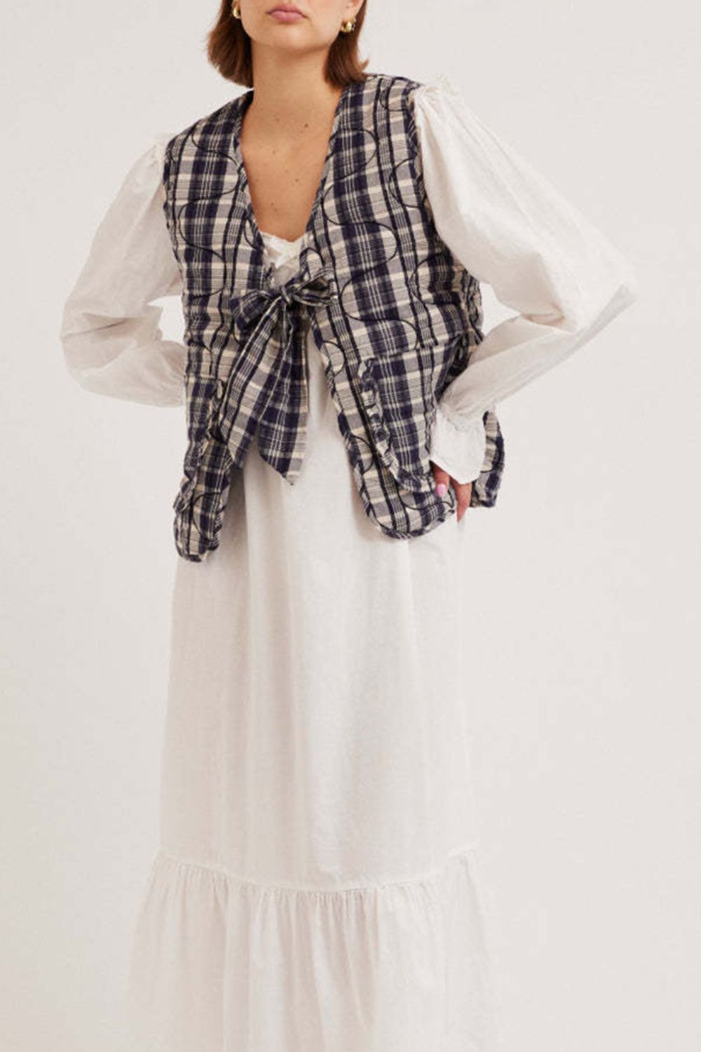 Ornella | Knotted ruffle vest coat with pockets