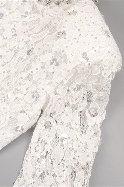 Lace Beaded Sequin Slim Cape Reception Dress